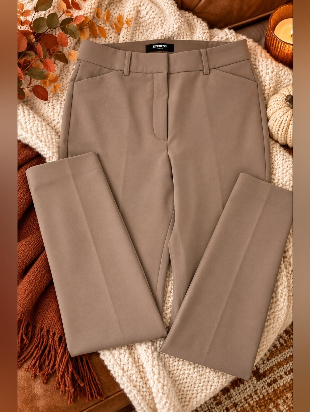 Express Editor Skinny Dress Pants Women’s 10R Taupe Stretch NWOT